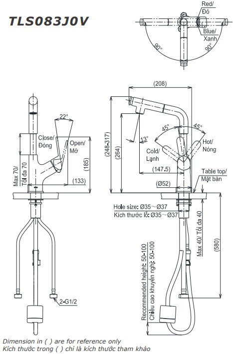 Bản vẽ kỹ thuật vòi chậu rửa mặt TOTO TLS 083J0V