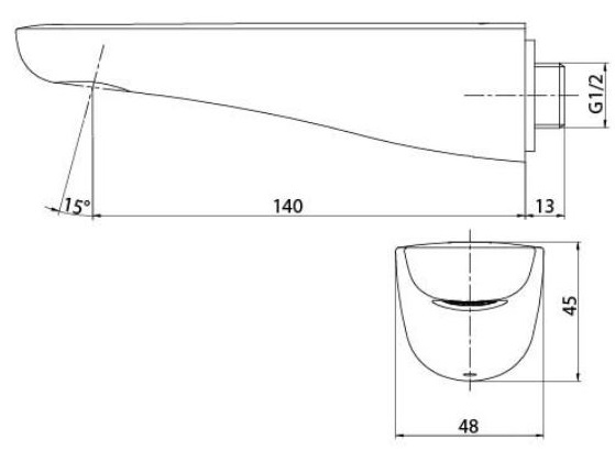 Bản vẽ kích thước vòi xả bồn gắn tường TTBR101 TOTO