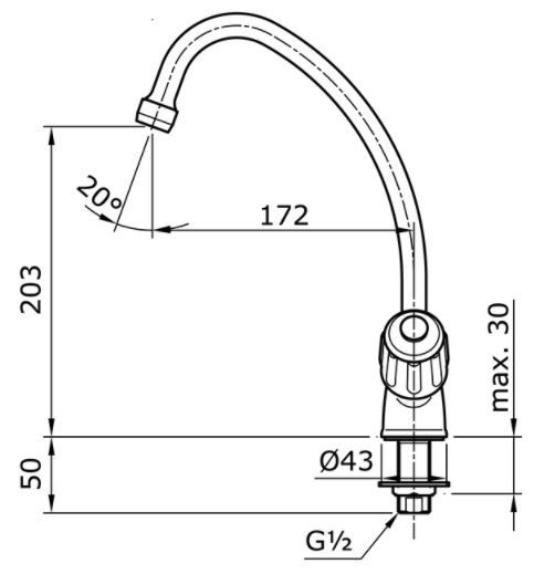 Bản vẽ vòi bếp lạnh TX603KM TOTO