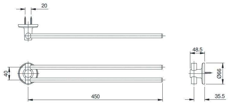Bản vẽ kích thước thanh vắt khăn TOTO TX725AC