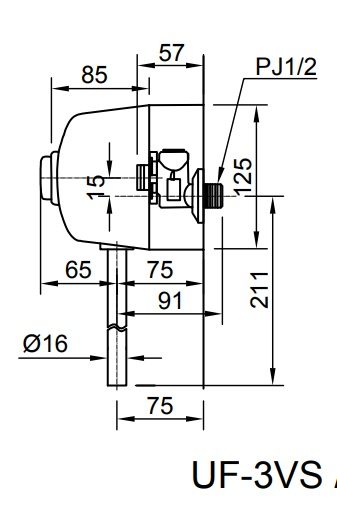 Bản vẽ kỹ thuật van xả tiểu nam INAX UF-3VS