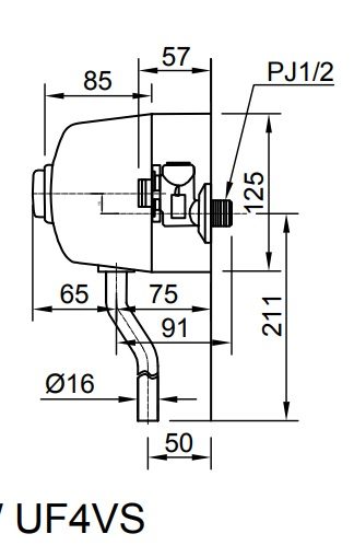 Bản vẽ kỹ thuật van xả tiểu nam INAX UF4VS