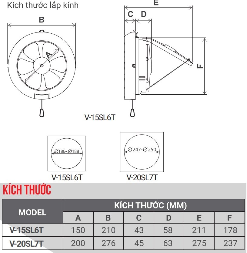 Bản vẽ kỹ thuật quạt hút thông gió ốp kính V 15SL6T Mitsubishi