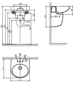 Bản vẽ kích thước lavabo V511 Viglacera