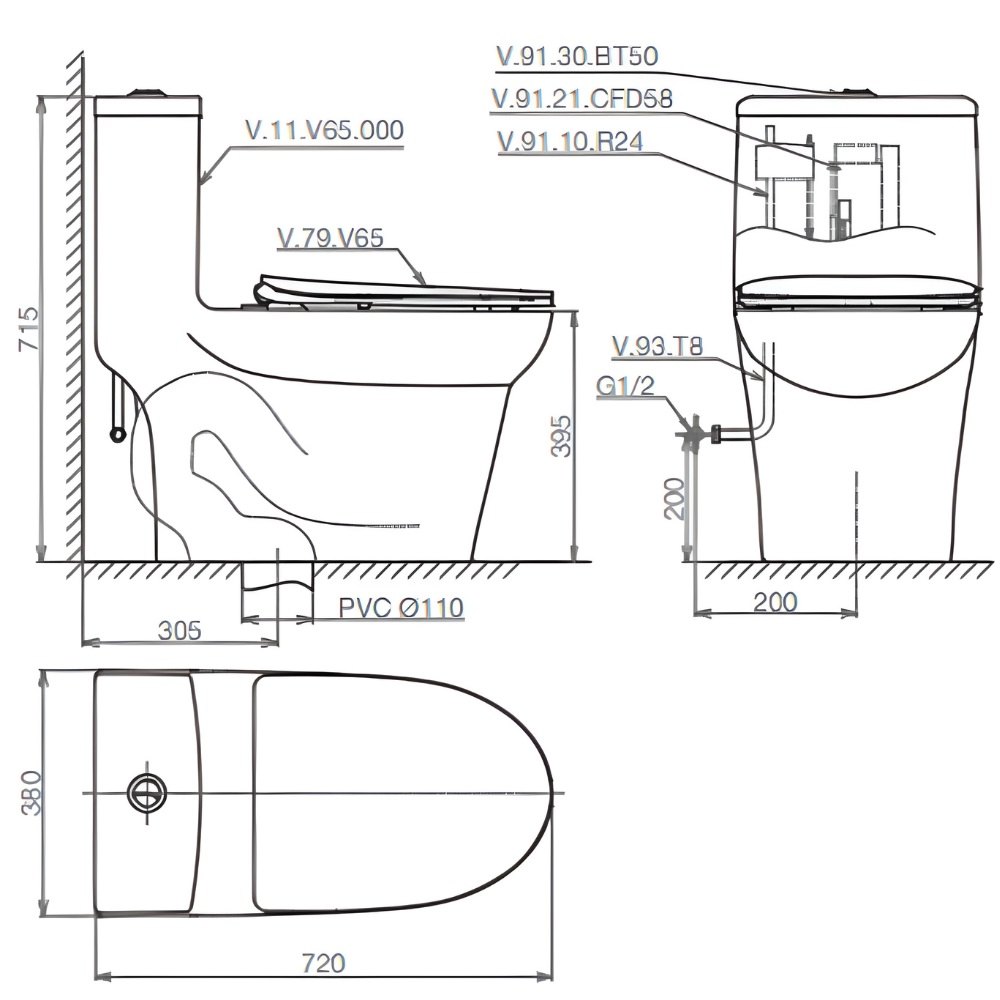 Bản vẽ bệ xí bệt V 65 Viglacera 1 khối