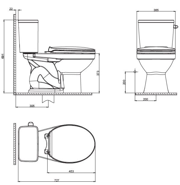 Bản vẽ bệ xí bệt Viglacera V715 2 khối