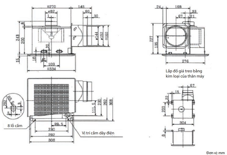 Bản vẽ kỹ thuật quạt hút thông gió âm trần VD-18Z4T7 Mitsubishi