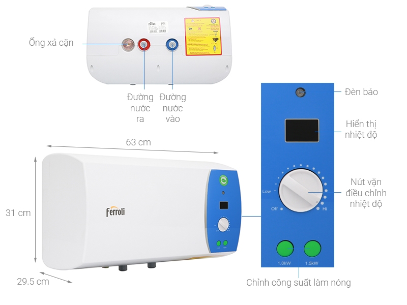 Thông số kỹ thuật máy nước nóng gián tiếp Verdi Ae 20L
