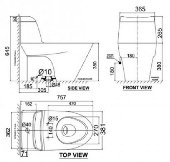 Bản vẽ bồn cầu American Standard VF-2010SW