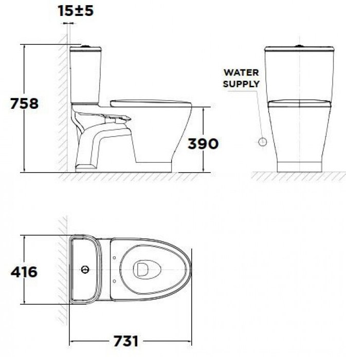 Bản vẽ kích thước bàn cầu nắp rửa cơ American VF2162 S