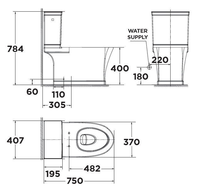 Bản vẽ bồn cầu 2 khối American Standard VF2781