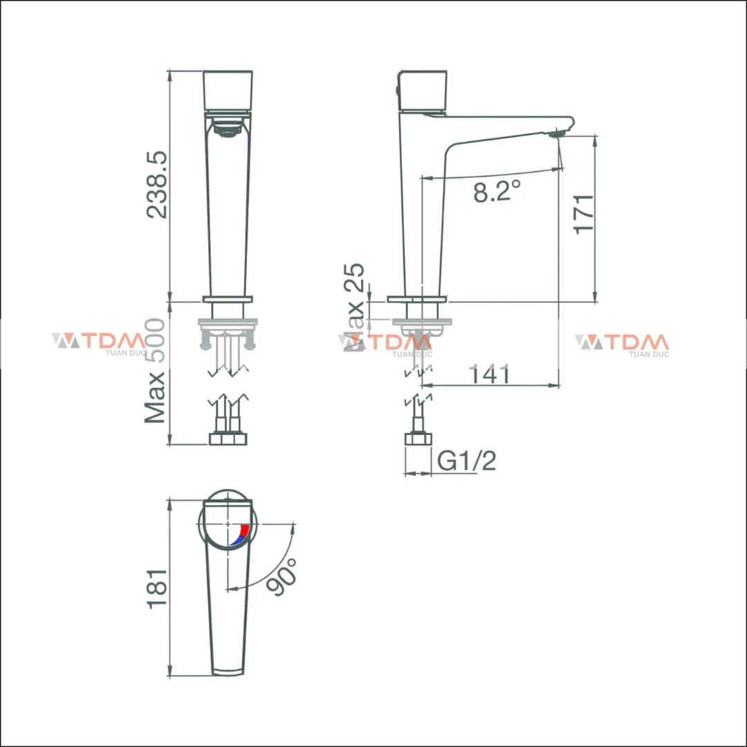 Bản vẽ vòi lavabo Viglacera VG-136.1 cổ cao