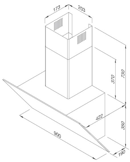 Bản vẽ kỹ thuật máy hút mùi áp tường VITA V-4 Malloca
