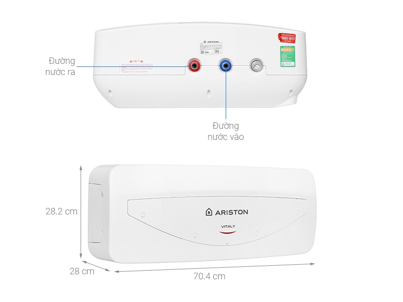 Bản vẽ kích thước máy Ariston VITALY 20 SLIM 2.5 FE 2500W