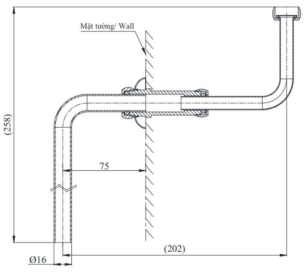 Bản vẽ kích thước ống nối VM2L037Z TOTO 
