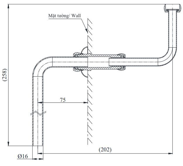Bản vẽ kích thước ống nối VM2L037Z TOTO