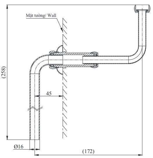 Bản vẽ kích thước ống nối VM2L051Z TOTO 