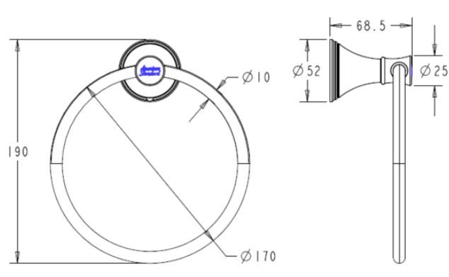 Bản vẽ kích thước vòng treo khăn American Wf-0290