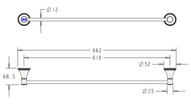 ​Bảng vẽ kích thước thanh treo khăn đơn WF0293 American