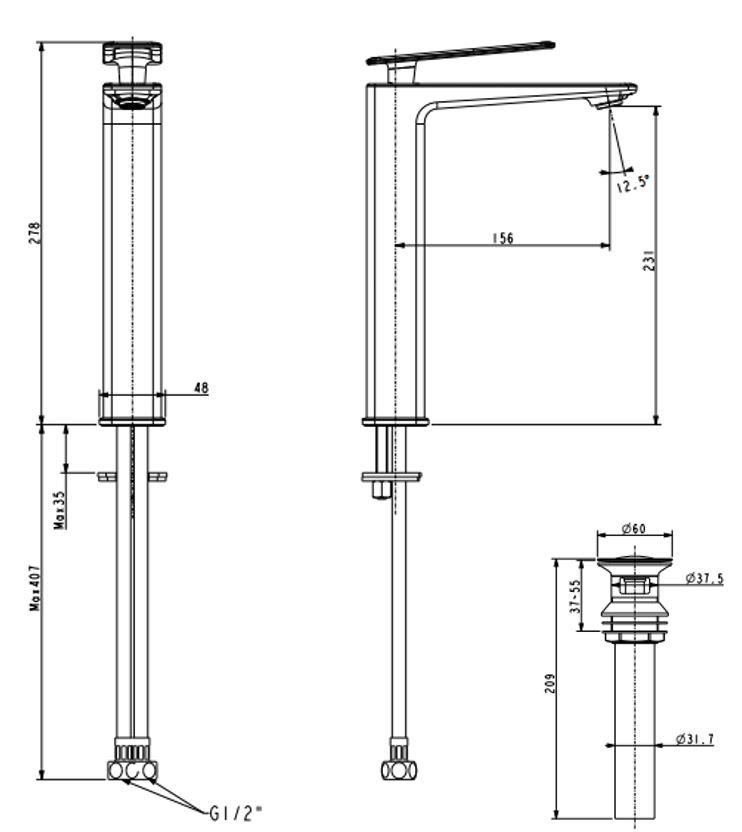 Bản vẽ vòi cao cổ American Standard WF 2415