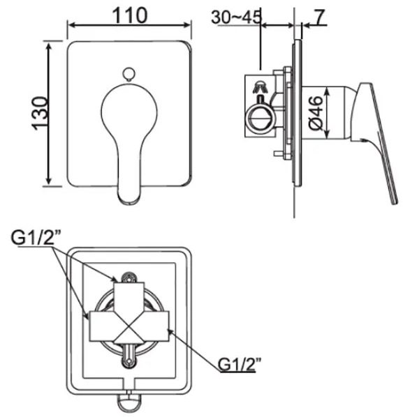 Bản vẽ kích thước nút điều chỉnh đầu sen WF1422 American