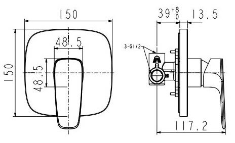 Bản vẽ kích thước nút điều chỉnh nóng lạnh WF1722 American