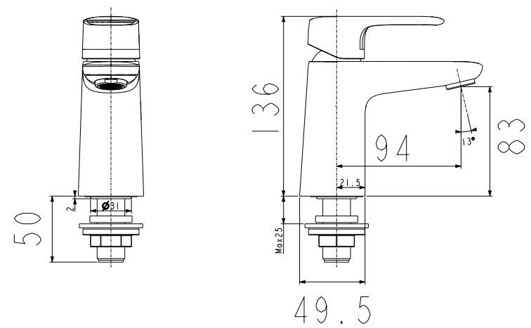 Bản vẽ kích thước vòi chậu rửa mặt American FFAS1M06-101S00BF0