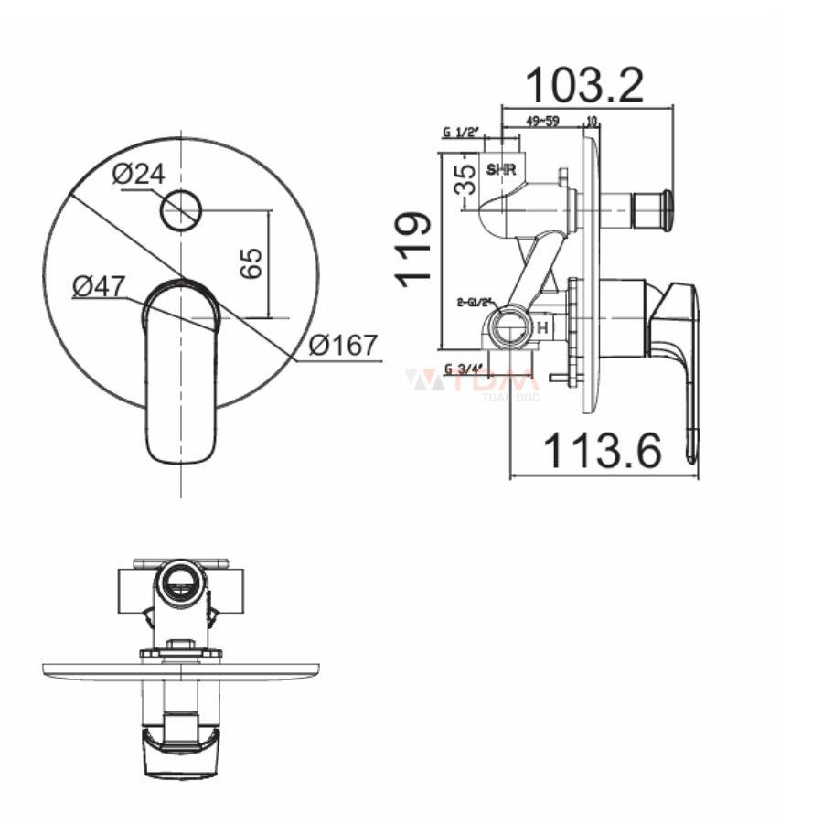 Bản vẽ nút điều chỉnh đầu sen FFAS1M21 American