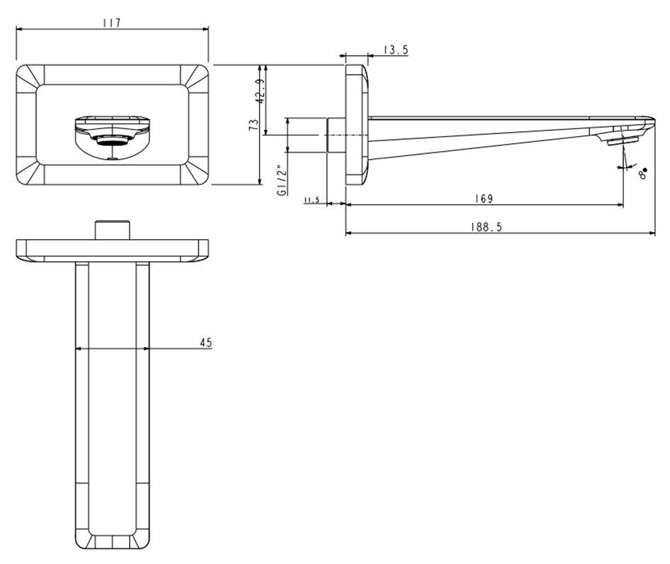 Bản vẽ đầu sen American gắn âm tường WF3659
