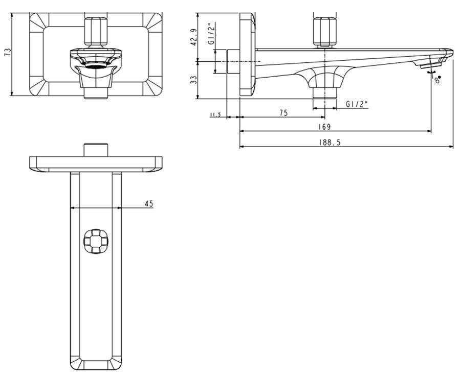 Bản vẽ đầu sen American gắn âm tường WF3662