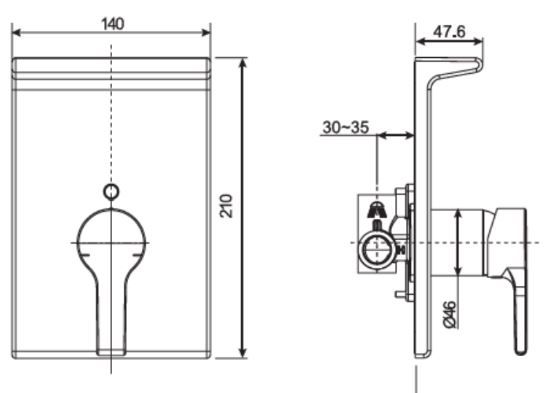 Bản vẽ kích thước nút điều chỉnh nóng lạnh WF3922 American