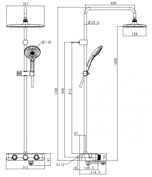 Bản vẽ kỹ thuật sen cây nhiệt độ American WF4956BHG màu ghi