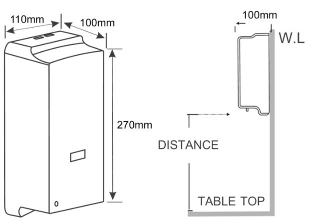 Bản vẽ kích thước hộp đựng xà phòng WF-8006 cảm ứng Pin
