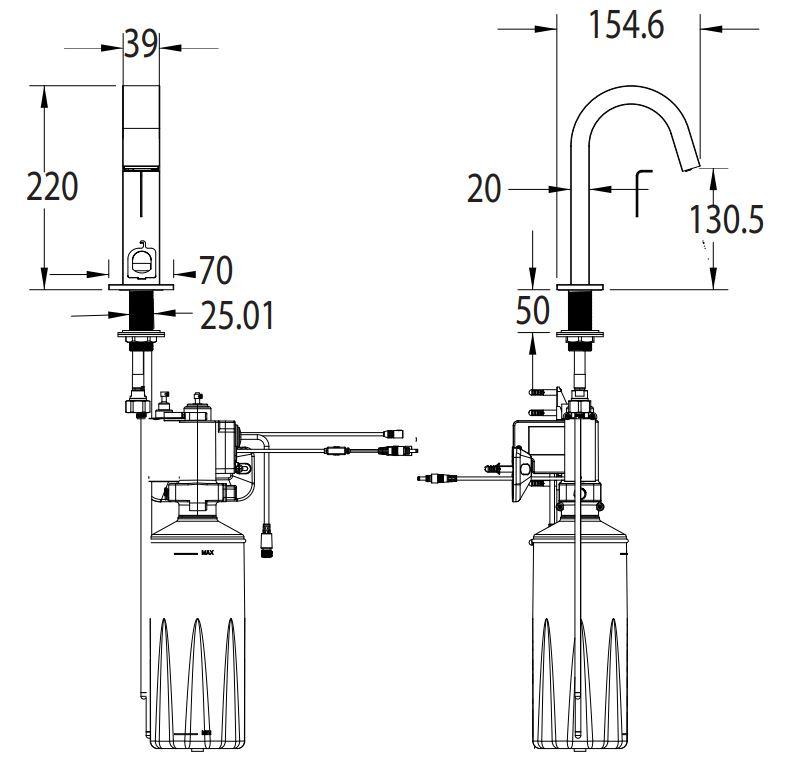 Bản vẽ kích thước vòi cảm ứng American WF8101