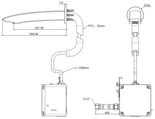 Bản vẽ kích thước vòi lavabo American WF-8508.AC cảm ứng điện 200V