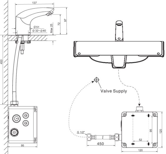 Bản vẽ kích thước vòi lavabo cảm ứng American WF-8611