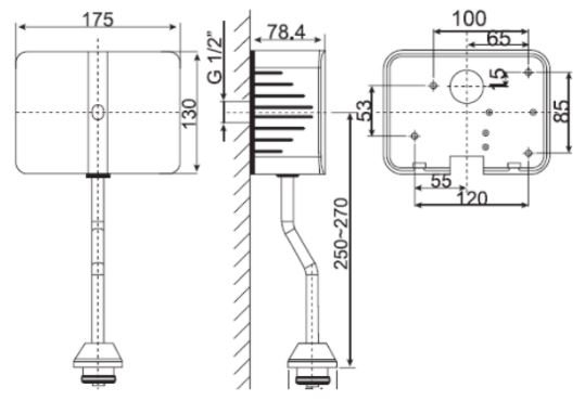 Bản vẽ kích thước van xả tiểu nam American Wf-8609 cảm ứng Pin