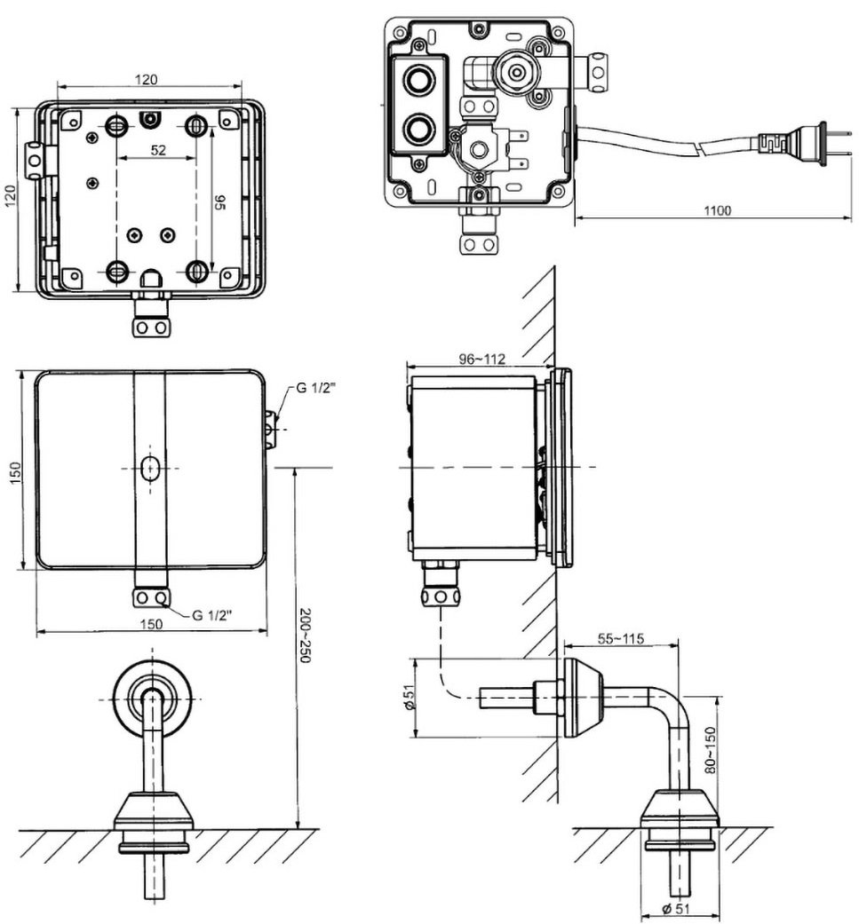 Bản vẽ kích thước van xả tiểu American Standard WF 8614