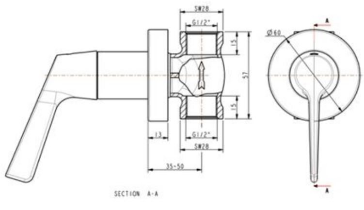 Bản vẽ kích thước vòi sen âm tường WFT605 American