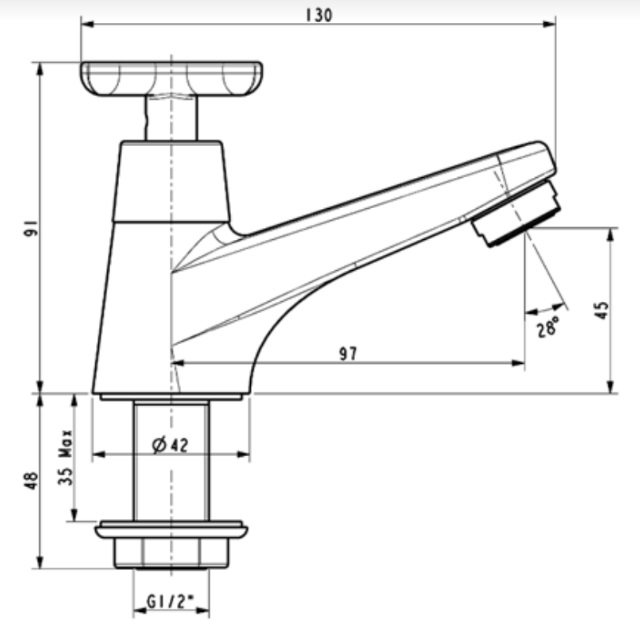 Bản vẽ kỹ thuật vòi lavabo lạnh American WF-T701