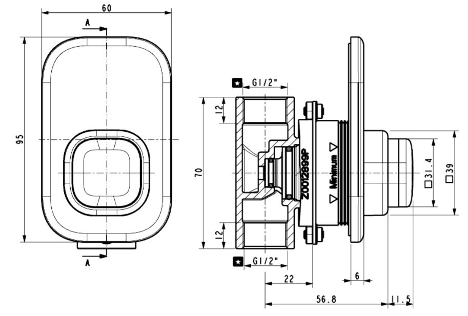 Bản vẽ kích thước vòi sen âm tường WFT826 American