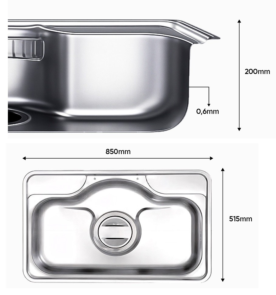 Bản vẽ kích thước chậu Đại Thành WKJ 08551 1 hộc inox 304
