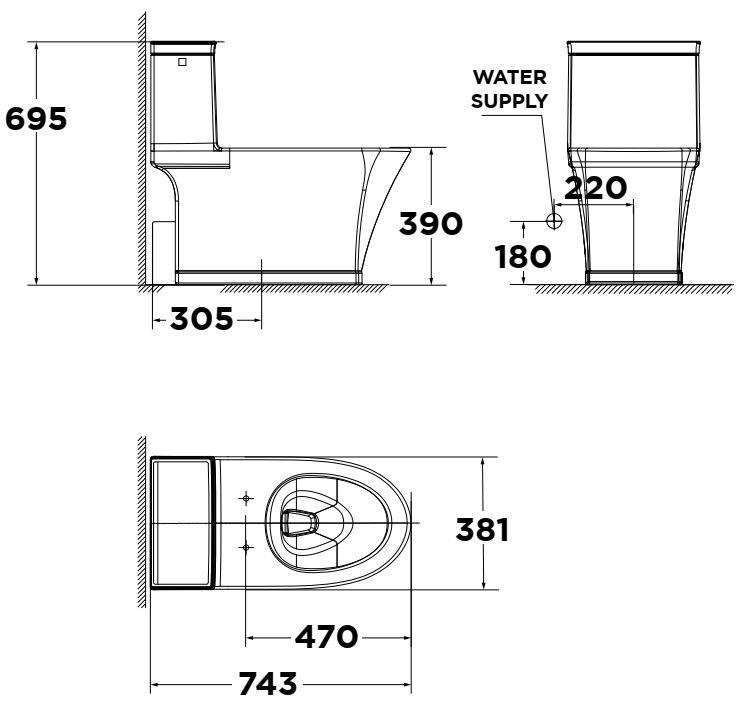 Bản vẽ bồn cầu điện tử American WP 2025PL