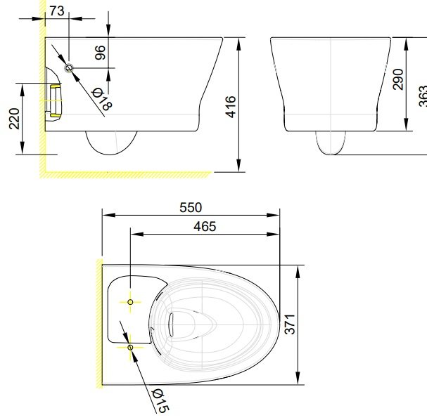 Bản vẽ bàn cầu American Standard WP 2265