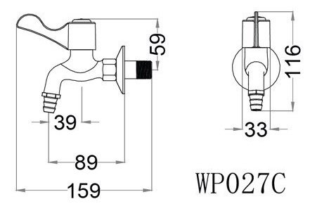 Bản vẽ kích thước vòi nước gắn tường Caesar WP027C