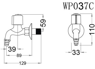 Bản vẽ kích thước vòi nước Caesar WP037C