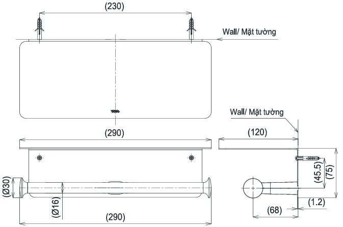 Bản vẽ hộp đựng giấy vệ sinh YH 411P1WV TOTO