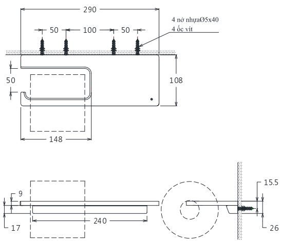 Bản vẽ kích thước lô giấy vệ sinh YH87S TOTO