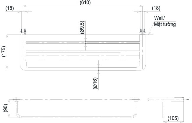 Bản vẽ kệ khăn 2 tầng TOTO YTS411 BV