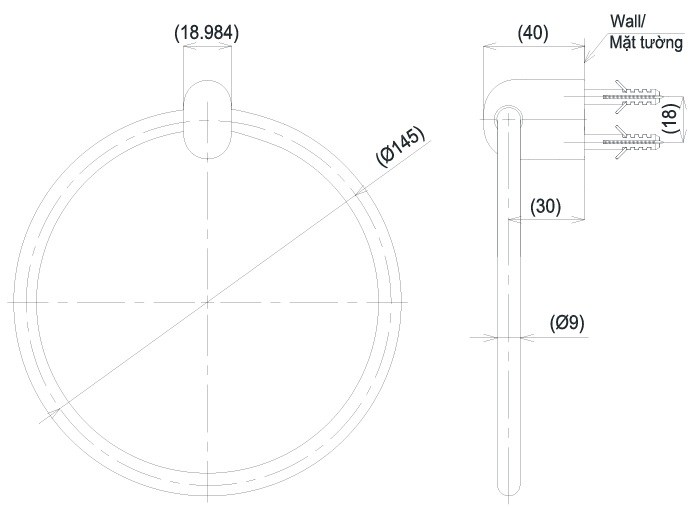Bản vẽ vòng treo khăn YTT411V TOTO
